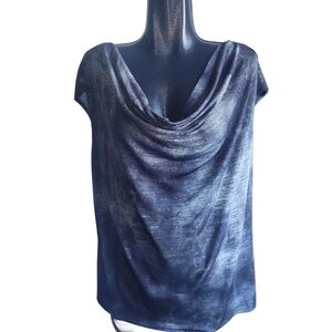 Michel Antoni Black and Silver Sleeveless Drape Neck Top 2X